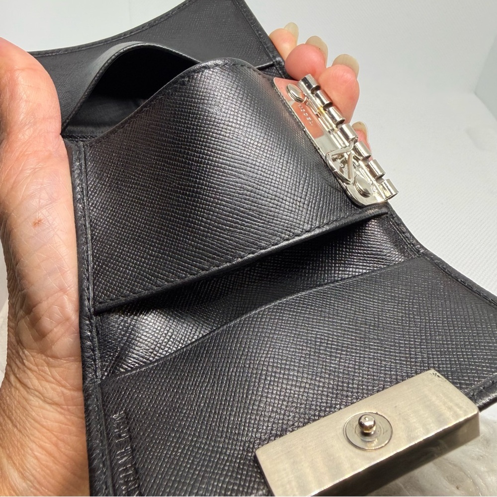 PRADA Key Holder Black Saffiano Leather Silvertone Snap - Picture 13 of 15